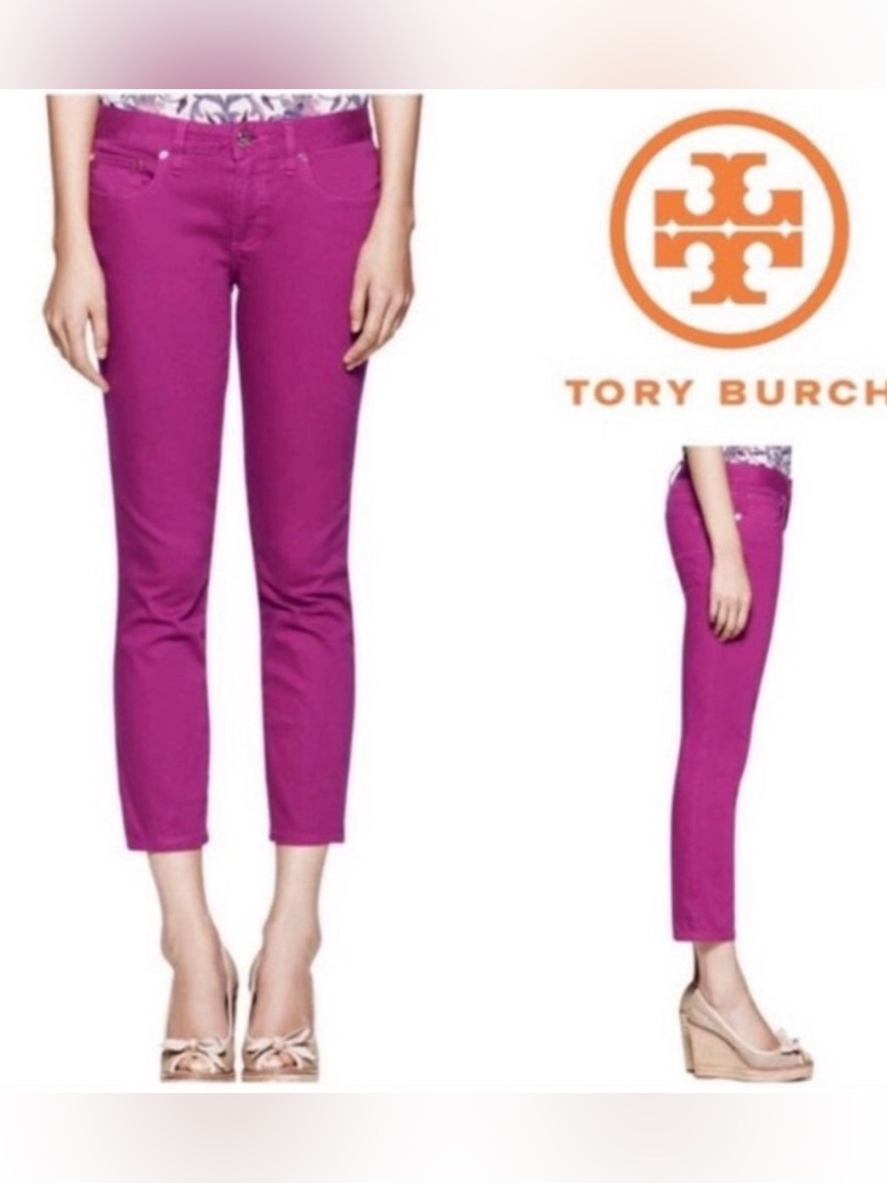 Tory Burch Magenta Alexa Cropped Skinny Jeans